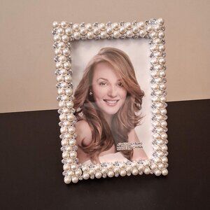 Vintage White Pearl Crystal Designed Photo Frame 4”x6” Picture Frame